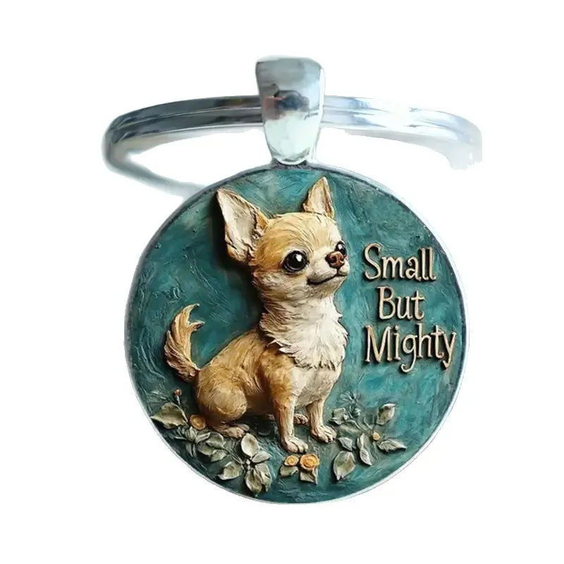 Animal Pendant Keychain – Round Glass Alloy Keyring with Horse, Cat, Dog & Various Animal Patterns, Durable Cabochon Charm for Keys & Bags